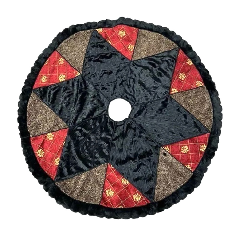 Villa Bacci Luxury Christmas Tree Skirt 60” Round Burgundy Gold Black Velvet